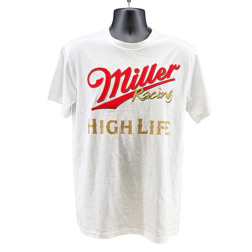 Miller T-Shirt Mens M White High Life Racing 03 NASCAR Style Embroidered Graphic